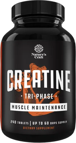 Vista 10 de Natures Craft Tabletas de creatina trifásica de alta resistencia para mujeres y hombres - Mezcla de fórmula de monohidrato de creatina, 300 mg