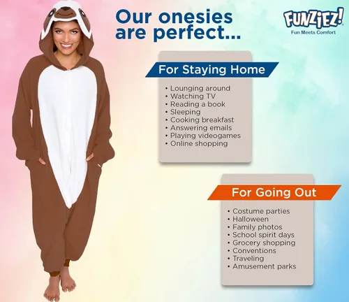 Vista 5 de Adult Onesie Halloween Costume - Animal and Sea Creature - Plush One Piece Cosplay Suit for Adults, Women and Men FUNZIEZ!