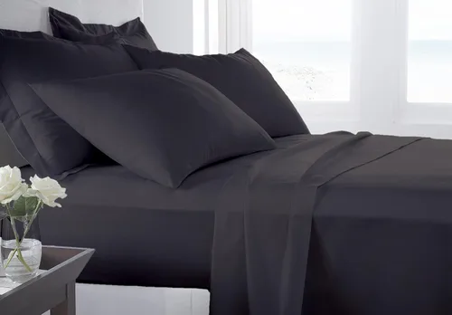 Vista 18 de Juego de ropa de cama de lujo de 4 piezas, 800 hilos, 100% algodón ultra suave, color negro, juego de ropa de cama transpirable de algodón de fibra