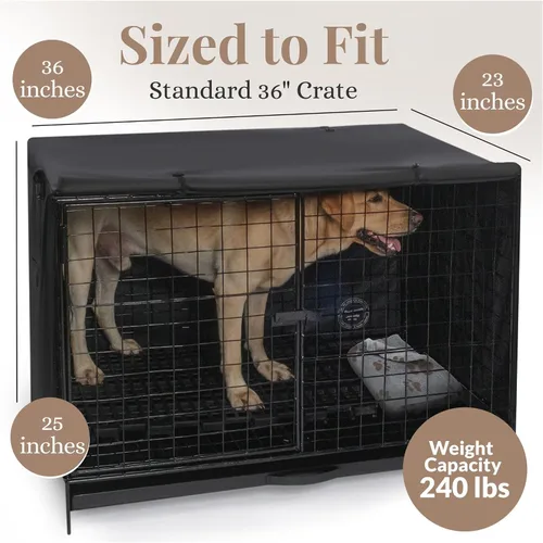 Vista 8 de Funda de jaula para perro de 36 pulgadas, material impermeable mediano, duradero, reductor de luz e impermeable con bolsa de almacenamiento, ventana