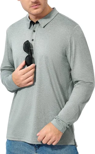 Vista 2 de marami Polo de golf para hombre, camisas tácticas de manga larga, de secado rápido, camiseta con cuello de senderismo