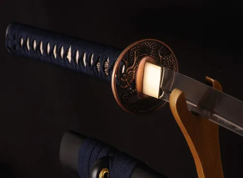 Vista 5 de Espada Katana Samurai, espada forjada a mano, acero de alto carbono 1095, práctica, corte real, afilada, hoja de espiga completa, Tsuba temática