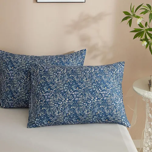 Vista 17 de HIGHBUY Juego de 2 fundas de almohada decorativas 100% algodón con estampado floral para niños y niñas (2 piezas, 20 x 26 pulgadas), cierre de sobre