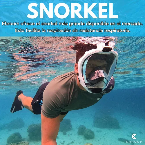 Vista 7 de Khroom Full Face Snorkel Mask for Adults, CO2 Safe, Anti-Fog, 180° View Blanco Meshbag