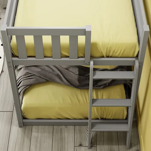 Vista 6 de Max & Lily - Litera baja, base de cama individual sobre individual para niños con escalera al final, color gris