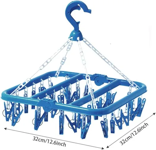 Vista 3 de SteelFever Percha de secado de ropa con 32 clips, estante de secado plegable para ropa interior y calcetines (azul)