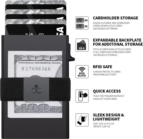 Vista 4 de SEMORID Slim Aluminum Card Holder Wallet for Men, Durable Expandable Backplate, RFID Blocking Minimalist Metal Pop Up Wallet with Gift Box, Holds