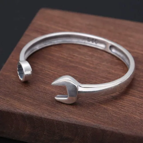 Vista 5 de NAMEXA Pulsera de plata, pulsera de cadena de plata de ley 925, brazalete de plata 925, pulsera de plata vintage creativa de tornillo brazalete
