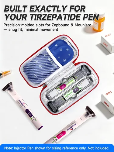 Vista 2 de YOUSHARES GLP-1 Estuche de viaje para bolígrafos inyectores Zepbound y Mounjaro, bolsa de almacenamiento aislada aprobada por la TSA con 2 paquetes