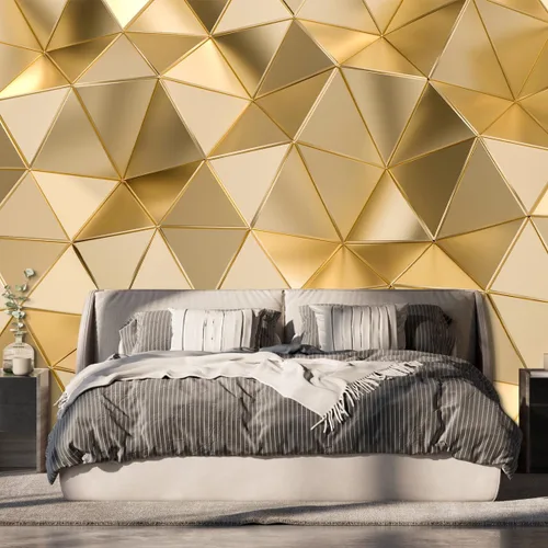 Vista 2 de Papel tapiz de geometría dorada 3D para dormitorio, sala de estar, baño, oficina (no se pega ni se pega)