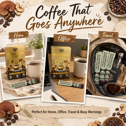 Vista 8 de Café orgánico de hongos, 20 barras de café instantáneo de hongos con mezcla de 8 hongos, aminoácidos y electrolitos, bebida de hongos de café
