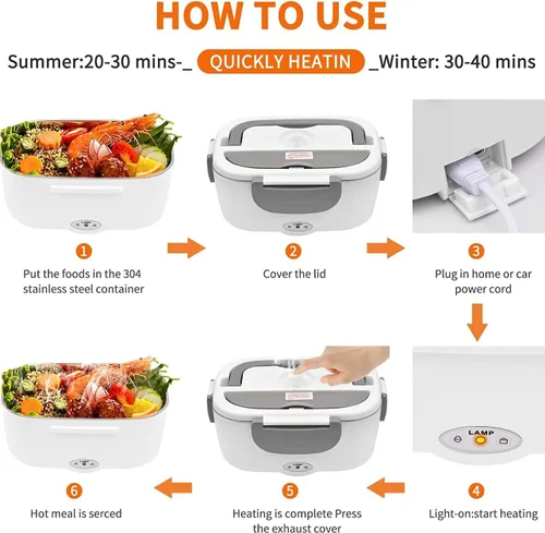 Vista 2 de Anas Fiambrera eléctrica 2 en 1, calentador de alimentos portátil perfecto para automóvil y hogar, diseño a prueba de fugas con recipiente extraíble