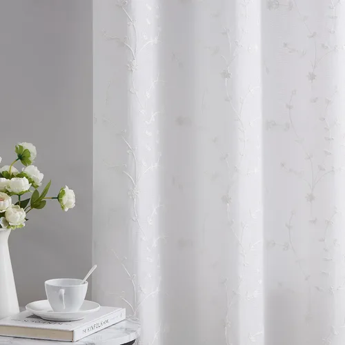 Vista 10 de Bujasso - Cortinas de hojas transparentes de 63 pulgadas, bordadas con flores, estilo granja, cortinas con filtro de luz para ventana, patrón Dorado