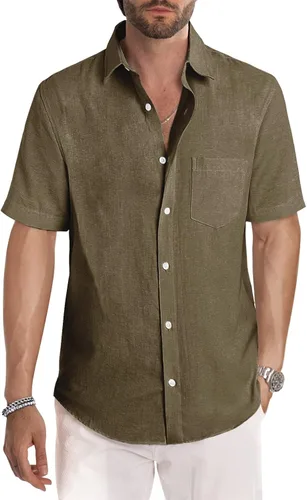 Vista 262 de JMIERR Camisas de vestir a rayas con botones y manga corta para hombre