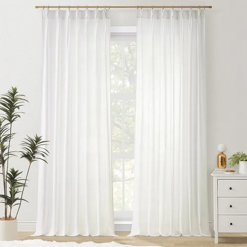 Vista 53 de Topfinel 2 paneles de cortinas plisadas de lino beige y blanco de 63 pulgadas de largo, para dormitorio y sala de estar, cortinas semitransparentes