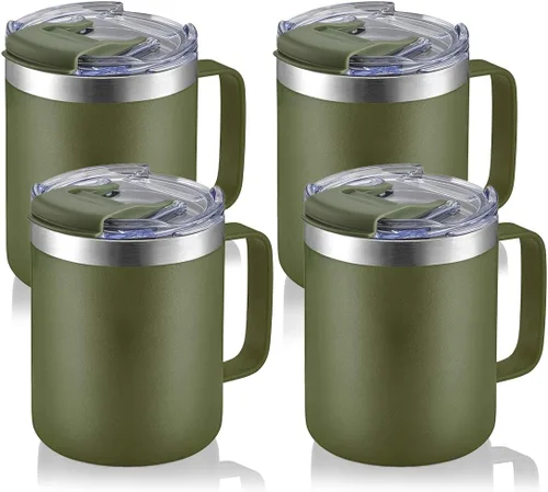 Vista 31 de Taza de café aislada de 12 onzas con asa, taza de café de viaje de acero inoxidable con tapa abatible, vaso de café de doble pared con aislamiento