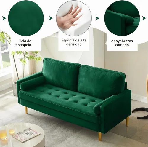 Vista 3 de Sofá Loveseat de Terciopelo, Muebles de Asientos de Amor Pequeños Modernos de Mediados de Siglo, Sofá Cómodo para Sala de Estar, Sofá Tapizado de 2