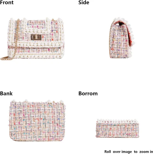 Vista 6 de Qiayime Monederos y bolsos de mano para mujer, moda con asa superior, bolso de hombro con cadena de cuentas de perlas