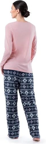 Vista 2 de Fruit of the Loom - Conjunto de pijama para mujer (camiseta con cuello redondo y pantalón de vellón)