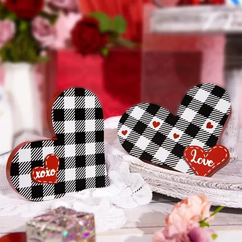 Vista 7 de 2 piezas de letrero de amor de madera para el día de San Valentín en forma de corazón, decoración de bandeja de San Valentín, centro de mesa