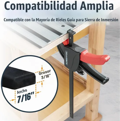 Vista 6 de POWERTEC 2 abrazaderas de riel de guía de pista de sierra de carril, abrazaderas de liberación rápida de 8-3/4 pulgadas para sistema de riel de guía
