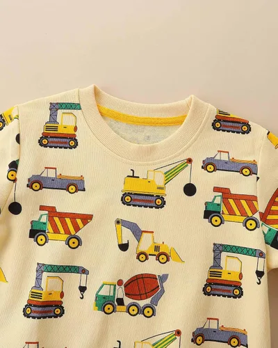 Vista 3 de Sudaderas divertidas con cuello redondo y estampado espacial de excavadora para niños, para otoño e invierno, de algodón