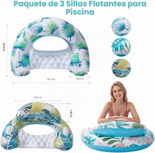 Vista 5 de OKSUWATER Paquete de 3 flotadores de piscina para adultos, multicolor