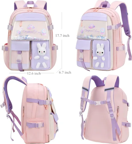 Vista 6 de SUNNY SHOP School Backpacks for Girls Waterproof Backpack Kawaii Cute Kids Backpack Elementary School Bookbag Pink