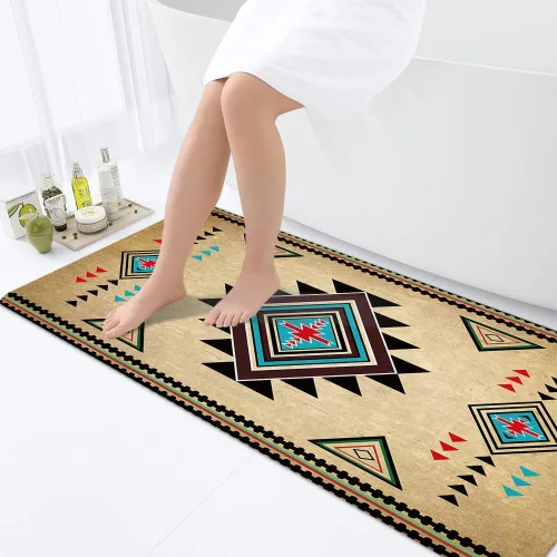 Vista 2 de JAWO Southwestern - Alfombra de baño antideslizante con diseño del suroeste nativo americano, retro, tribal, navajo, azteca, patrón étnico