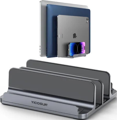 Vista 11 de YICOSUN Soporte vertical de aluminio para laptop para escritorio, base de ancho ajustable para MacBook, Surface, Samsung, HP, Dell de hasta 17.3