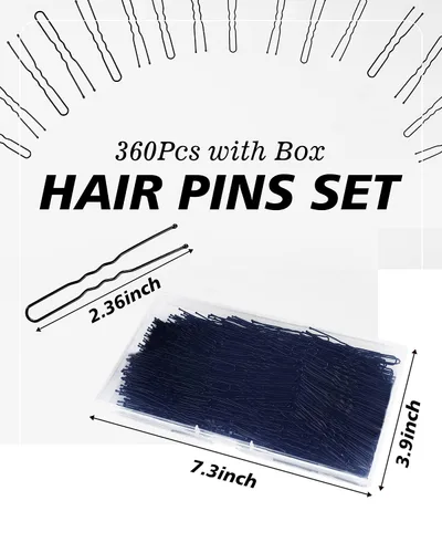 Vista 2 de Horquillas para el cabello en forma de U, 360 horquillas para moños, 2.36 pulgadas de alta calidad para mujeres, horquillas de sujeción segura