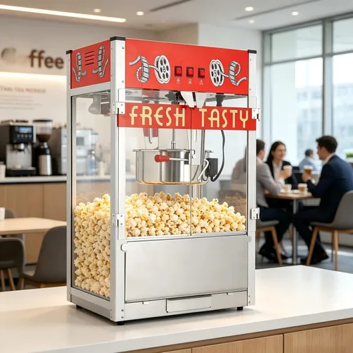 Vista 22 de Máquina comercial de palomitas de maíz con hervidor de 20 onzas, máquina de palomitas de maíz para encimera estilo teatro, acero inoxidable, control