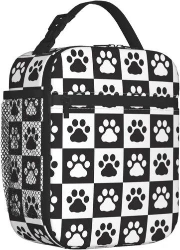 Vista 2 de Lonchera con diseño de pata de perro en blanco y negro, portátil, reutilizable, con cremallera, para picnic diario, trabajo, oficina, viajes Patas