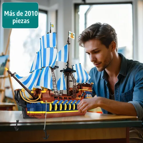Vista 2 de YESHIN Kit de bloques de construcción modelo de barco piratas, MOC Sailboat Model Construction Set to Build, regalo para entusiastas