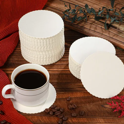 Vista 6 de Harloon 8 Pcs Disposable Paper Coasters for Drinks Bulk 4 Inch Bar Cardboard Scalloped Edge Absorbent Round Coasters for DIY Crafts Cup Catering