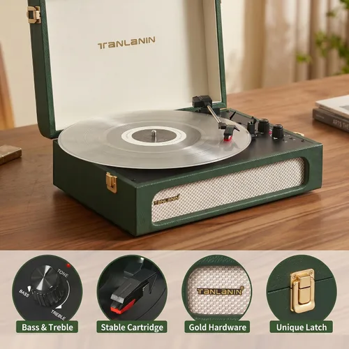 Vista 8 de Vinyl Record Player with Speakers Bass & Treble Control Turntable Green