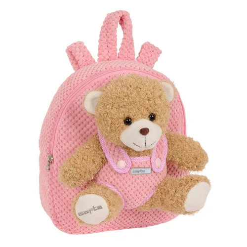 Vista 2 de Mochila Infantil Safta Oso de Peluche Rosa 23 x 27 x 7,5 cm