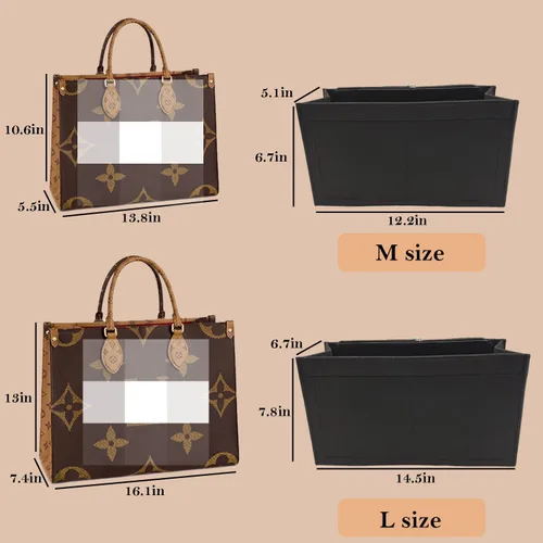 Vista 2 de D.DUO Organizador de bolso con cremallera, organizador de mano para LV ONTHEGO (L, (14.5 x 6.7 x 7.8), negro)