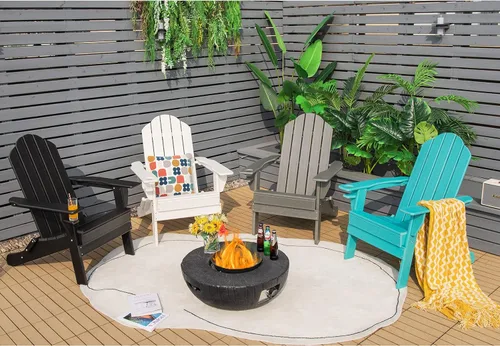 Vista 8 de Giantex Adirondack - Silla plegable para exteriores, silla de patio resistente a la intemperie de HDPE con soporte integrado para tazas, silla