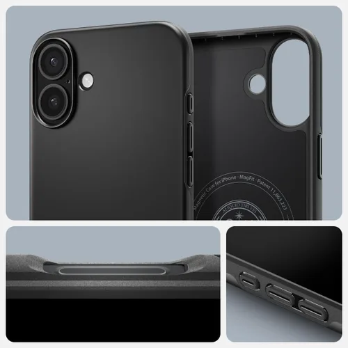 Vista 3 de Spigen Thin Fit MagFit Funda diseñada para iPhone 16 [Carcasa rígida] [Protección de grado militar] Compatible con MagSafe - Negro