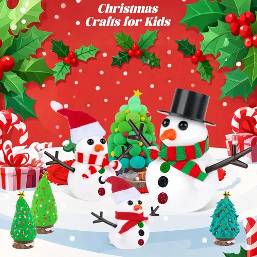 Vista 5 de FIIOEOY Juego de 24 piezas de arcilla para niños con diseño de muñeco de nieve y árboles de Navidad, colorido juego de manualidades de Navidad
