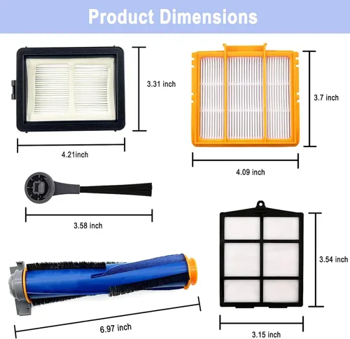 Vista 5 de Kit de accesorios para aspiradora Shark AI AV2501S AV2501AE RV2502AE RV2610WA RV2610WA, 1 cepillo principal, 3 filtros, 6 cepillos laterales, 1