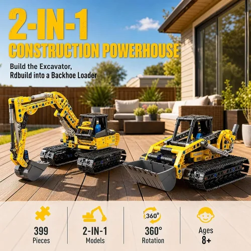 Vista 6 de Xbert 2-in-1 Excavator & Bulldozer Building Block Set for Boy Age 8-12