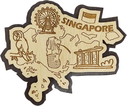 Vista 8 de Printtoo Merlion Singapore - Imán de madera grabado para nevera