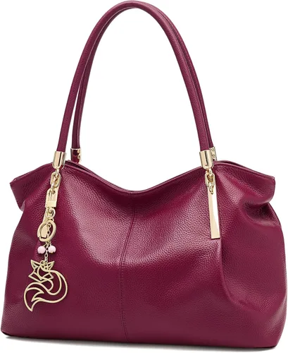 Vista 7 de FOXLOVER Bolso de mano de cuero genuino de gran capacidad para mujer, bolsos de diseñador para hombro, bolsos grandes minimalistas