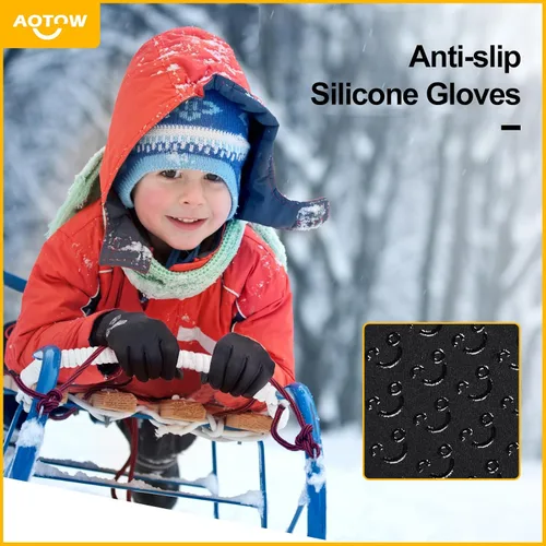 Vista 4 de Guantes de invierno para niños para correr con pantalla táctil, guantes cálidos para clima frío, guantes deportivos térmicos a prueba de viento