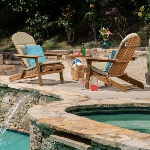 Vista 6 de Christopher Knight Home Amenda - Sillas Adirondack plegables de madera de acacia para exteriores con cojines (juego de 2), gris, gris + caqui