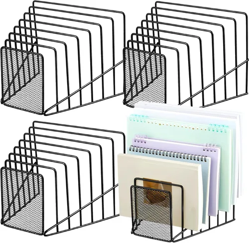Vista 7 de Organizador de archivos de alambre de 7 secciones para escritorio, soporte de archivos inclinados de malla metálica, estante para carpetas de cartas