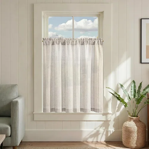 Vista 74 de Jinchan - Cortinas de lino a rayas para cocina, 24 pulgadas, beige, 2