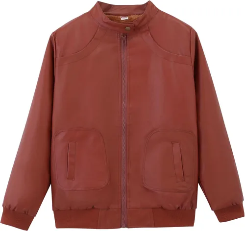 Vista 5 de Chaqueta de moto de piel sintética para niños, cuello alto Negro